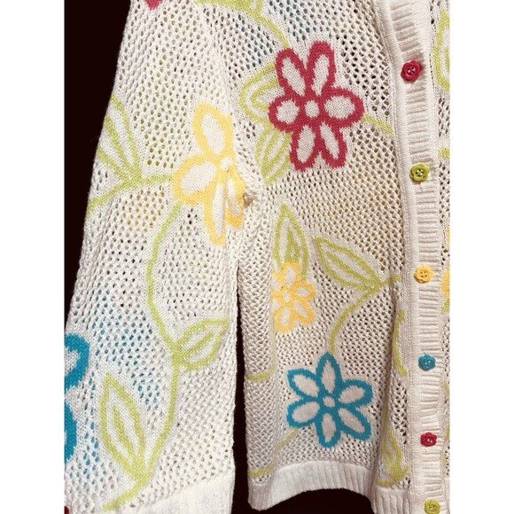 Knit Floral Cardigan Women’s Size Medium Summer Sweater Cottage Core L2 - Picture 2 of 7